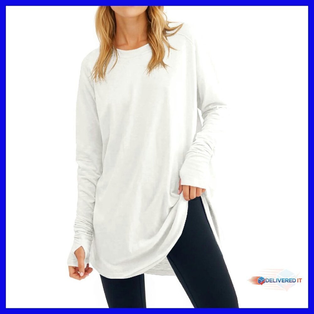 Women's Long Sleeve Tunic Top with Thumb Holes, Loose Fit